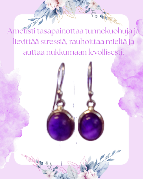 Ametisti koukkukorvakorut, hopeaa