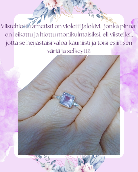 Viistehiottu Ametisti sormus, hopeaa