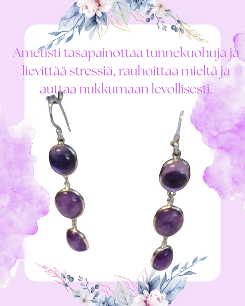 Ametisti koukkukorvakorut pitk&auml;t, hopeaa