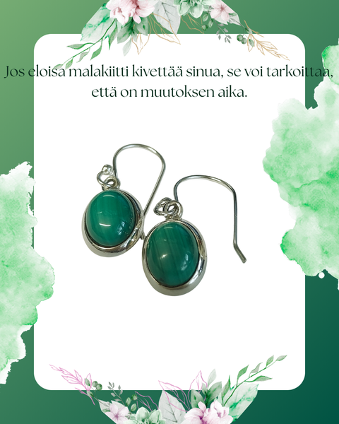 Malakiitti korvakorut pienet,  hopeaa