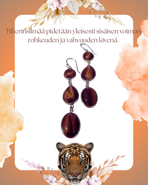 Tiikerinsilm&auml; koukkukorvakorut pitk&auml;t, hopeaa