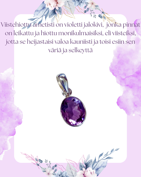 Viistehiottu Ametisti riipus, hopeaa