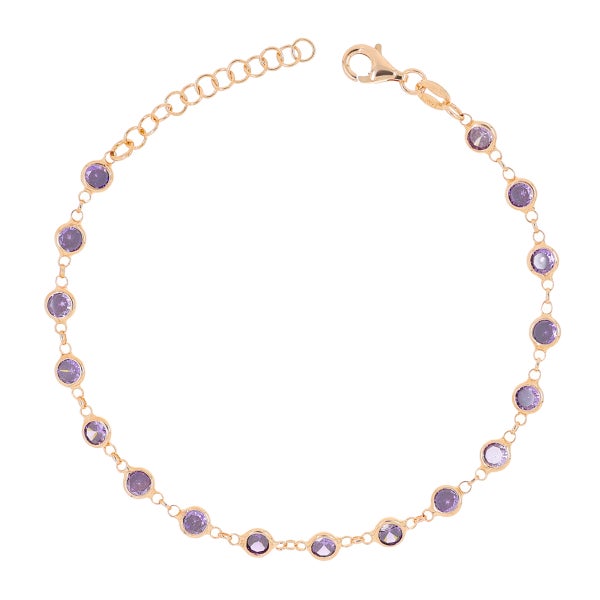 Korutuote ruusukullattu hopeinen rannekoru ametistinv&auml;risill&auml; zirkoneilla
